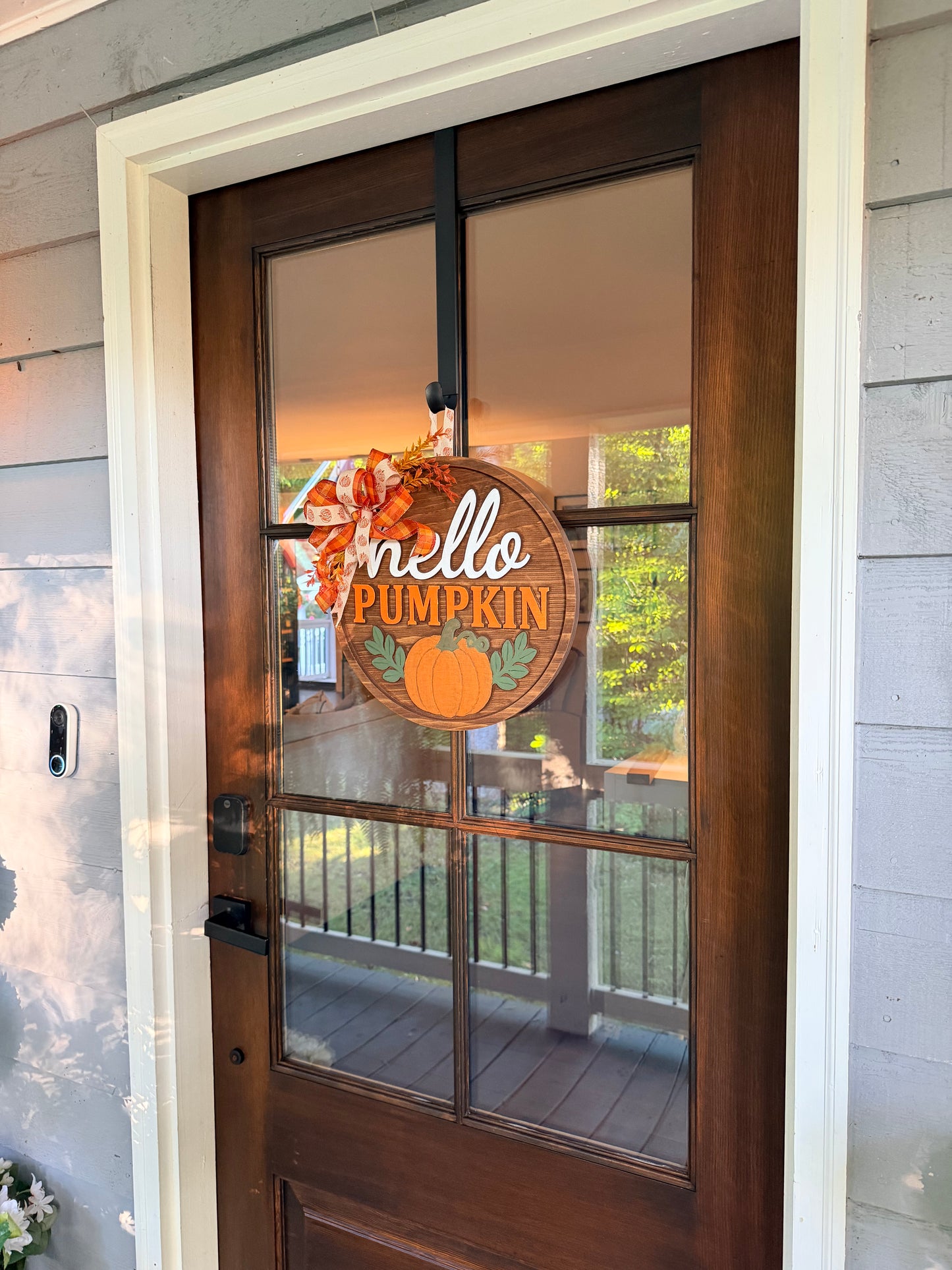 Hello Pumpkin 3D Carved Fall Sign – Handmade Wood Pumpkin Decor