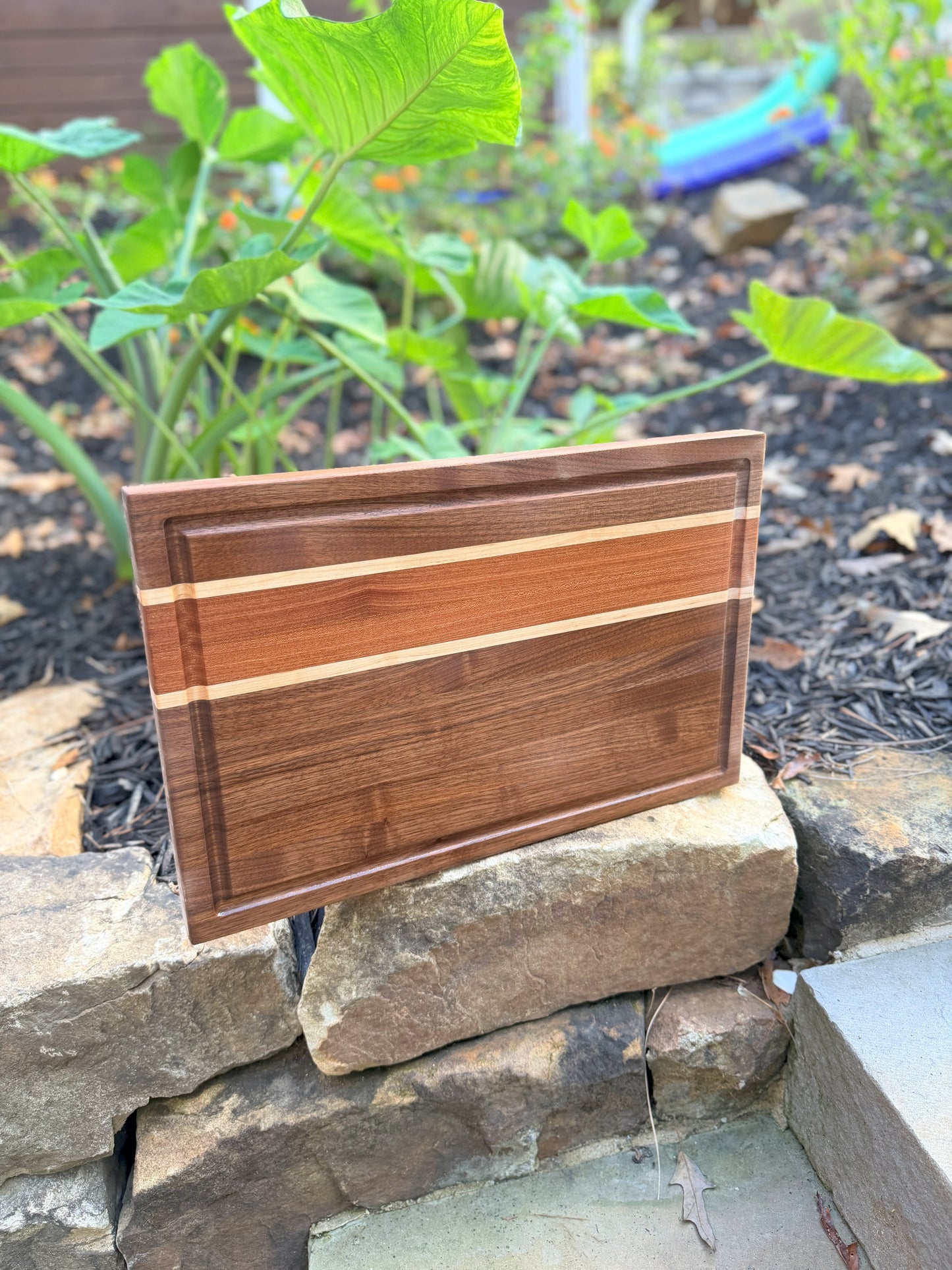 Handcrafted 18x12 Edge Grain Cutting Board – Walnut, Sapele & Maple | Juice Groove | Walrus Oil Finish | Free Shipping