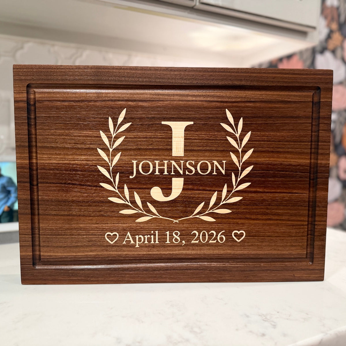 Personalized Walnut Cutting Board with Maple Inlay