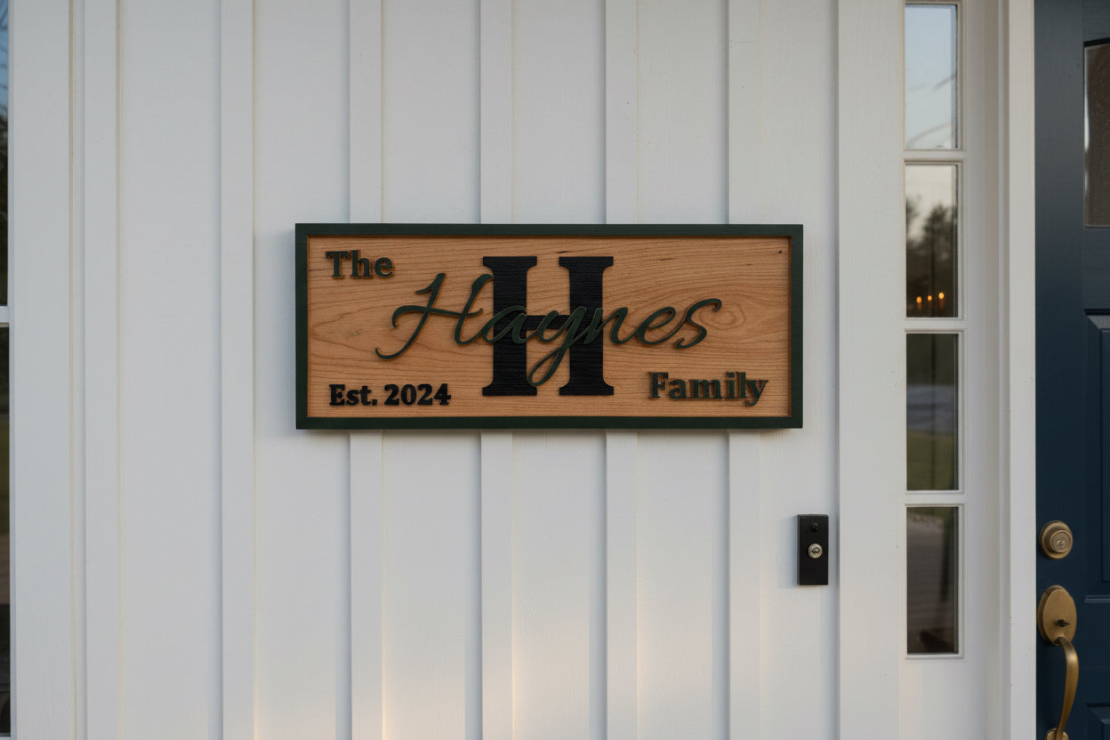 Personalized Family Name Sign – Solid Cherry Wood