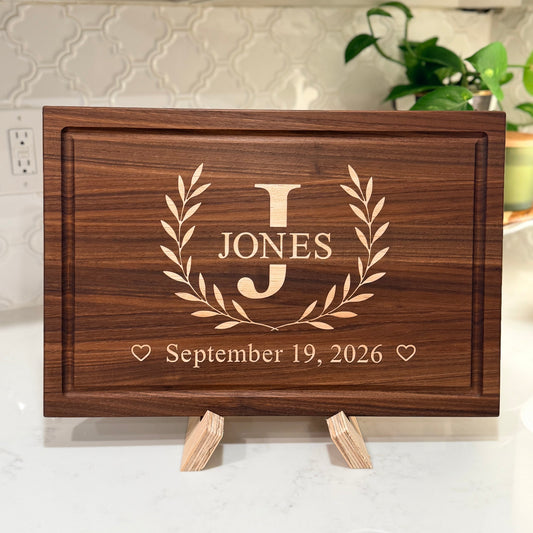 Personalized Walnut Cutting Board with Maple Inlay