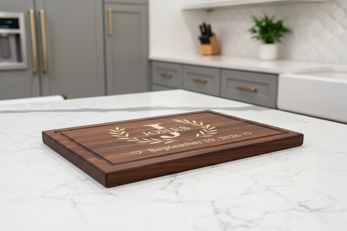 Personalized Walnut Cutting Board with Maple Inlay