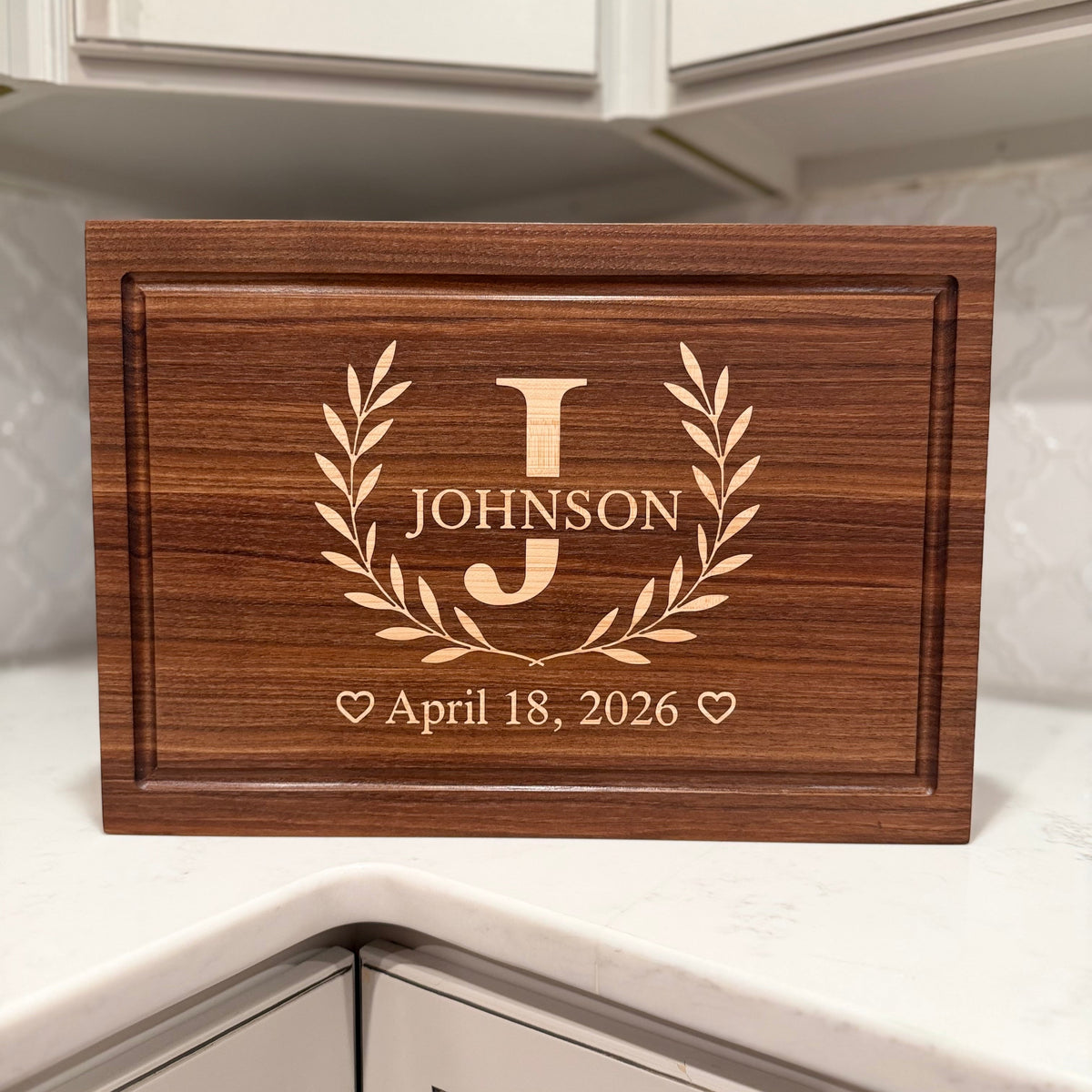 Personalized Walnut Cutting Board with Maple Inlay