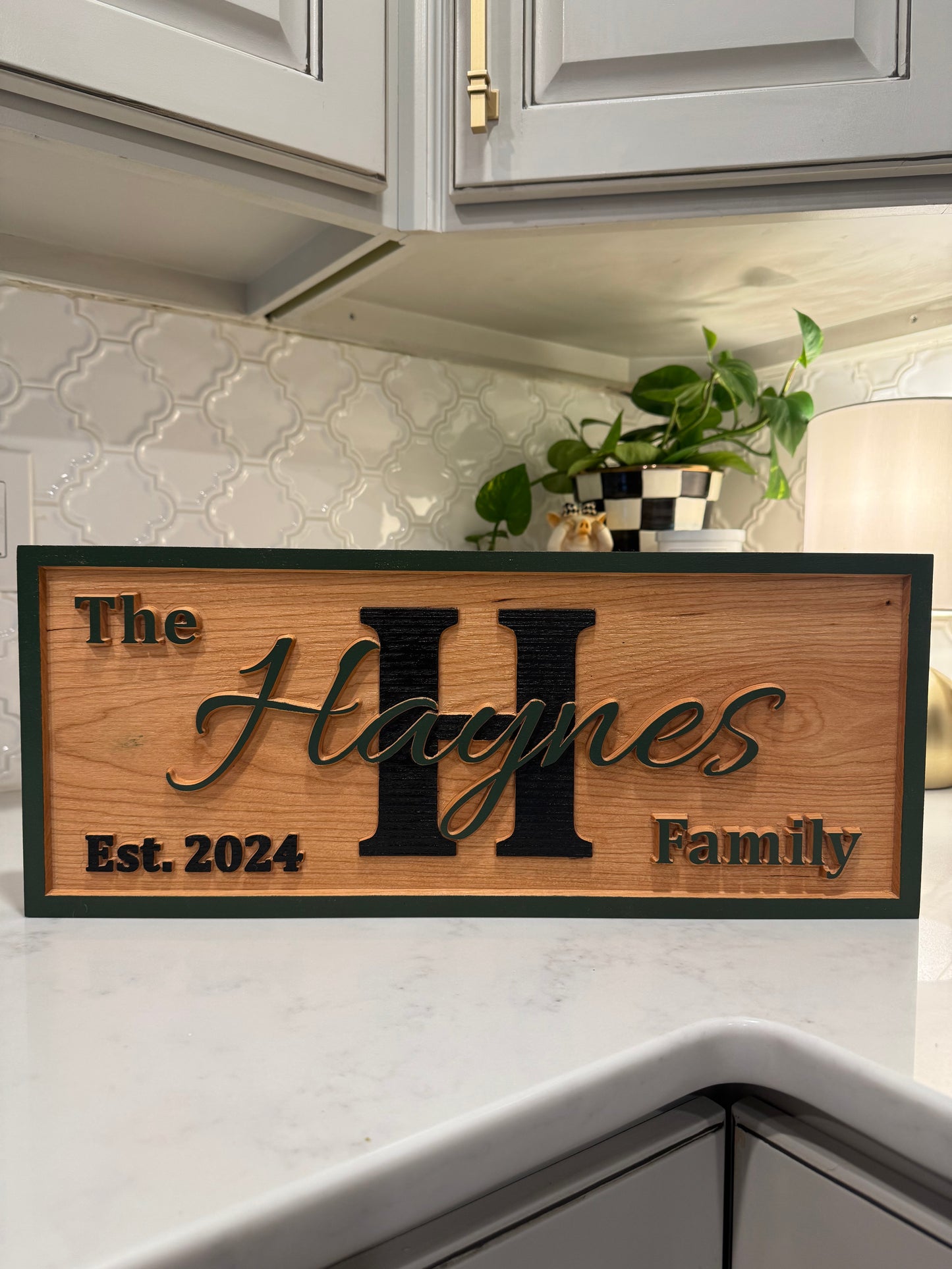 Personalized Family Name Sign – Solid Cherry Wood