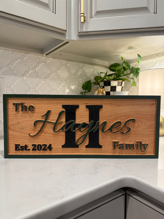 Personalized Family Name Sign – Solid Cherry Wood
