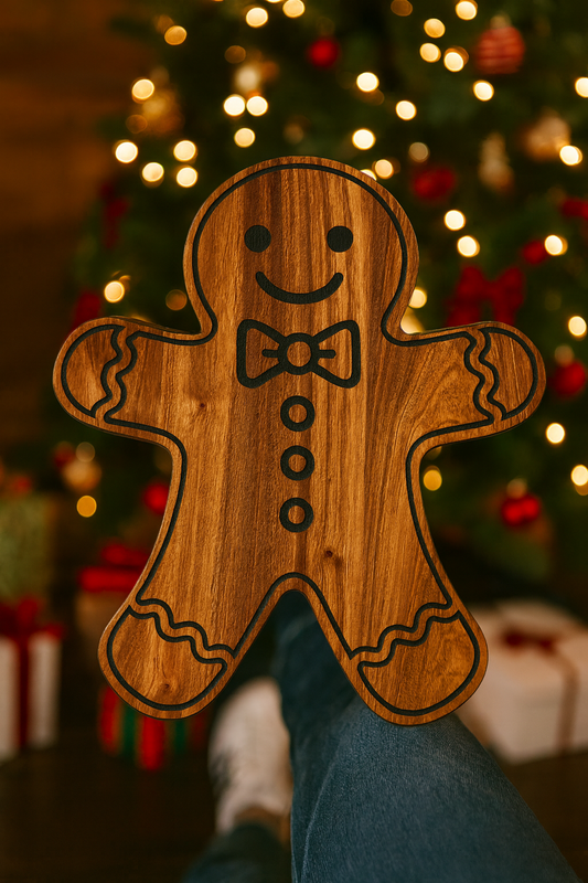 Christmas Gingerbread Man Charcuterie Board | 14x12 Sapele Wood | Laser Engraved Holiday Tray