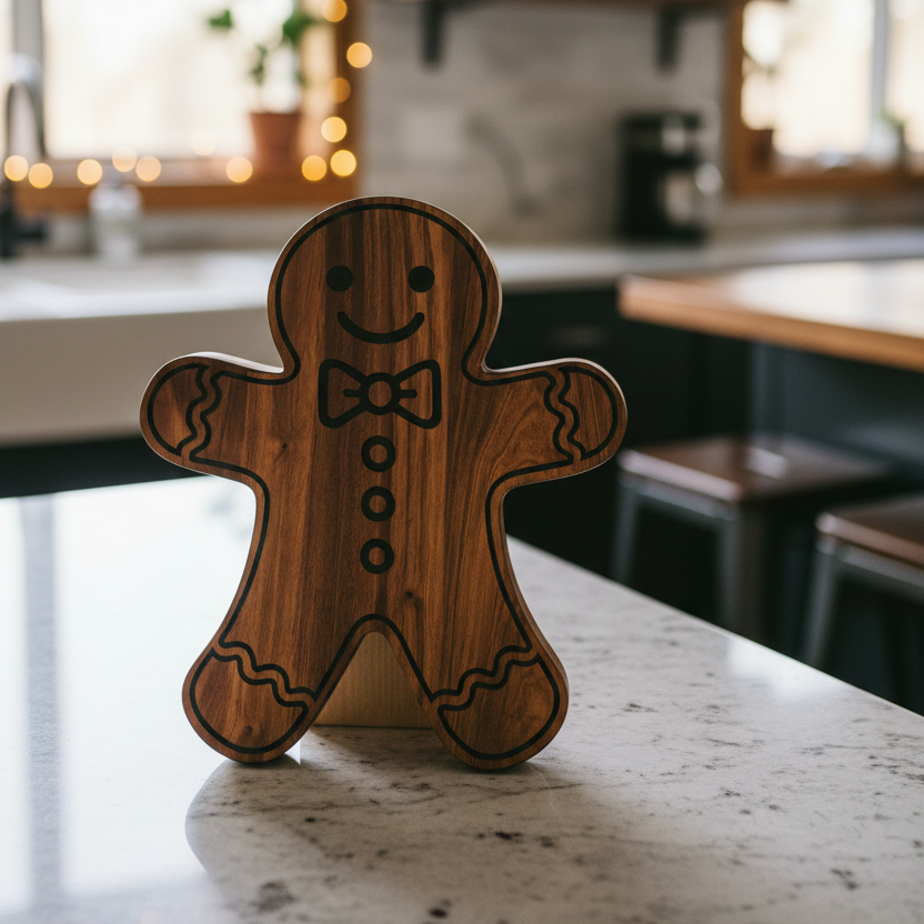 Christmas Gingerbread Man Charcuterie Board | 14x12 Sapele Wood | Laser Engraved Holiday Tray