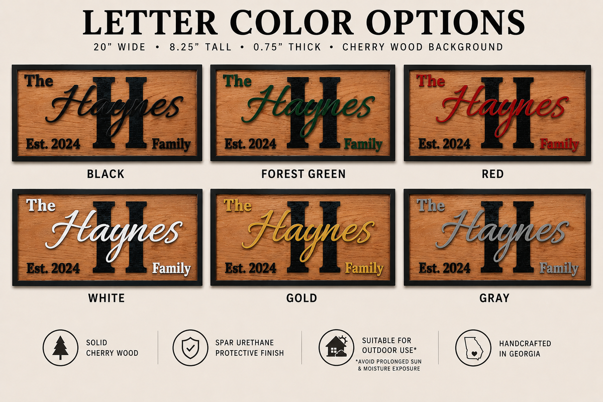 Personalized Family Name Sign – Solid Cherry Wood