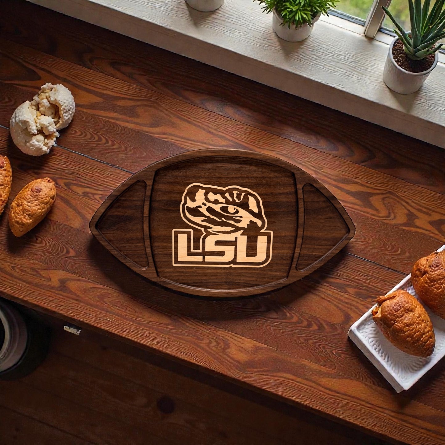 Football-Shaped Charcuterie Board – Walnut, Cherry, or Maple