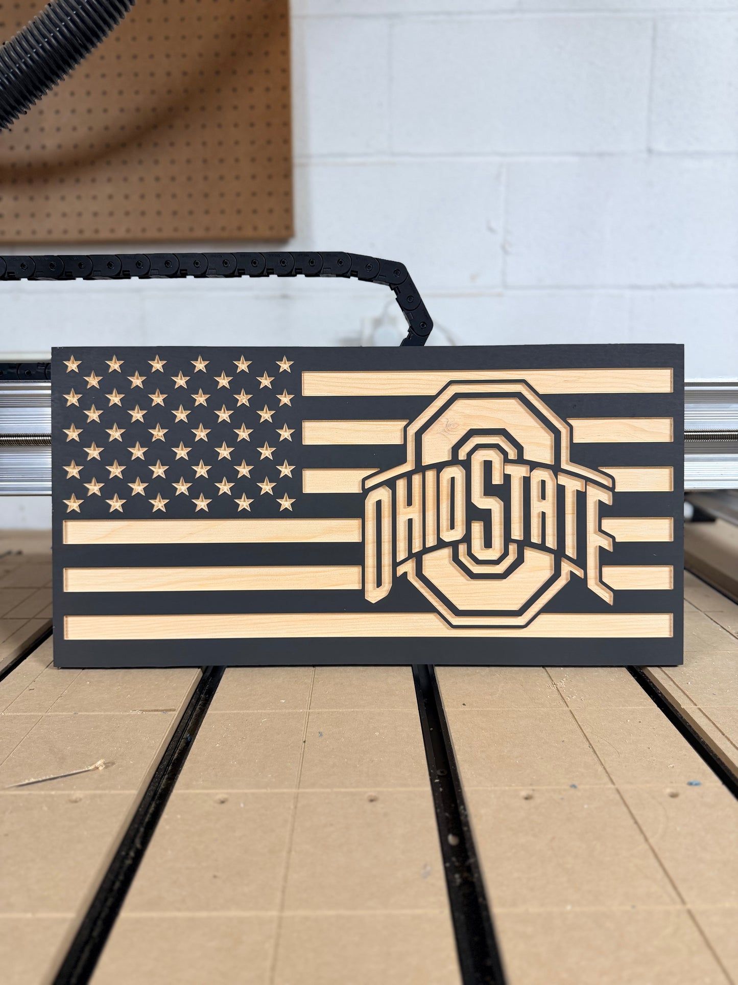 Wooden American Flag Team Logo Board (21.5" x 11.25")