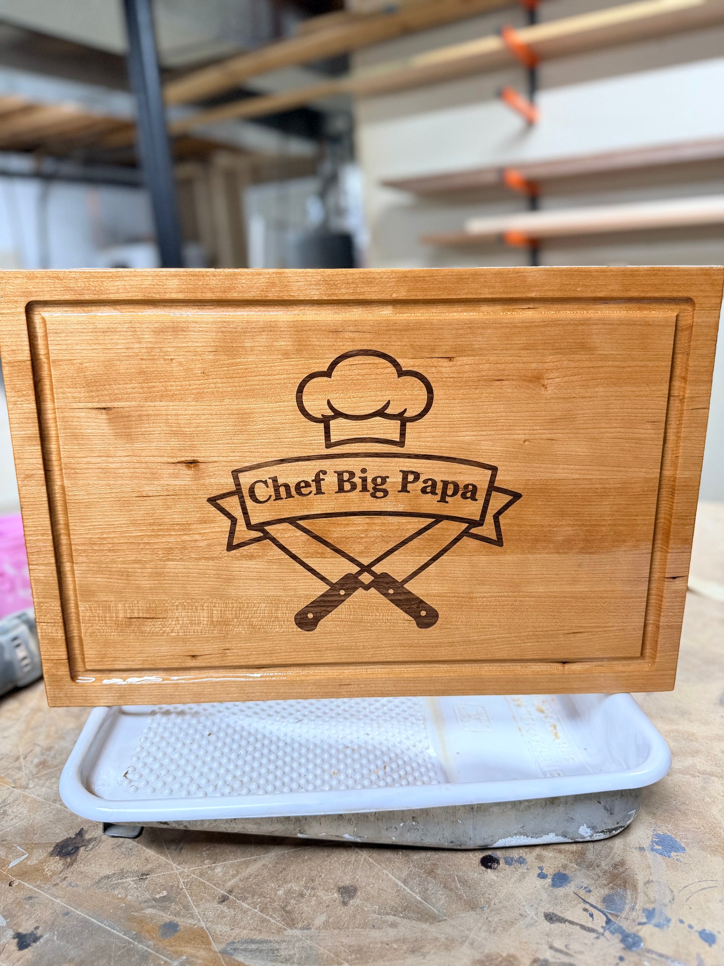 Custom Cherry Cutting Board with Walnut Inlay – 18x12x1.25 Edge Grain Personalized Last Name or Initial