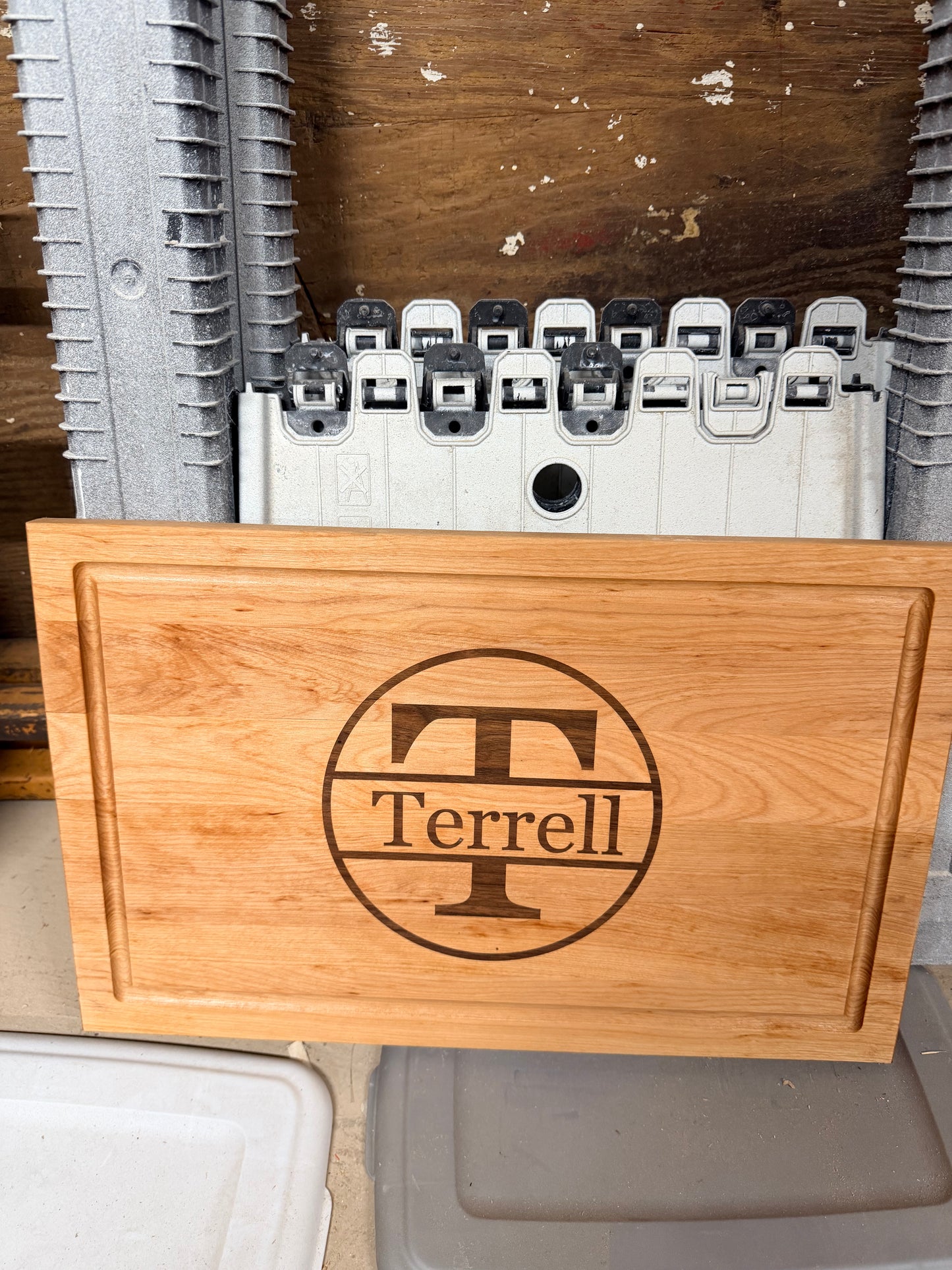 Custom Cherry Cutting Board with Walnut Inlay – 18x12x1.25 Edge Grain Personalized Last Name or Initial