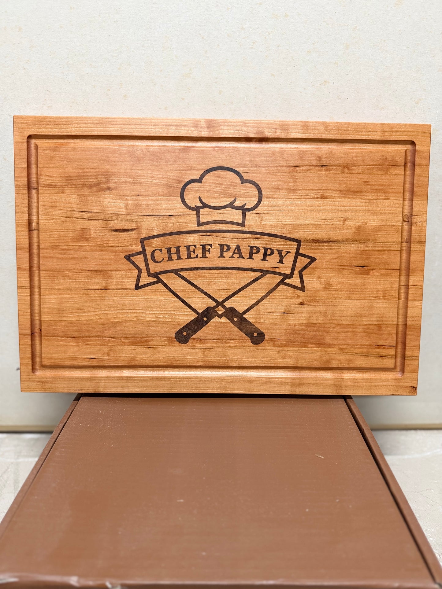 Custom Cherry Cutting Board with Walnut Inlay – 18x12x1.25 Edge Grain Personalized Last Name or Initial