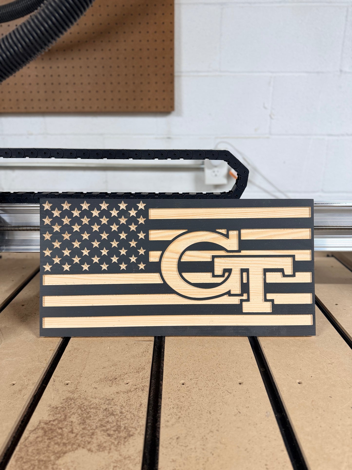 Wooden American Flag Team Logo Board (21.5" x 11.25")
