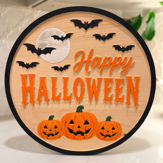 Happy Halloween Wooden Sign | Handmade Rustic Halloween Wall Decor | Round or Rectangle