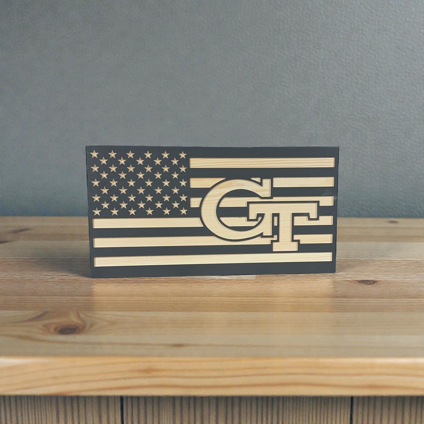 Wooden American Flag Team Logo Board (21.5" x 11.25")
