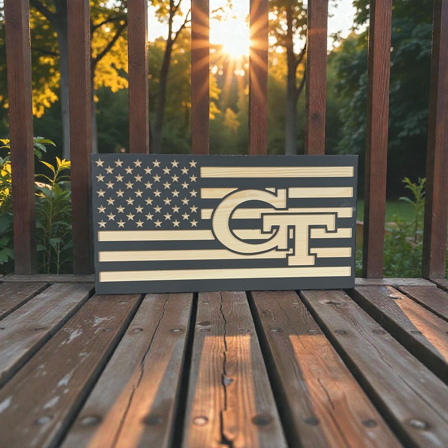 Wooden American Flag Team Logo Board (21.5" x 11.25")
